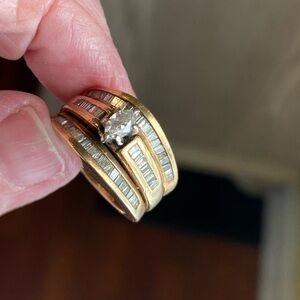 Gold Tone Women's Multi-Band Ring Set with Clear Stone